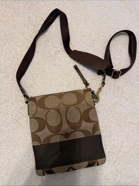 Coach Brown Signature Canvas Crossbody with Dark Brown Trim